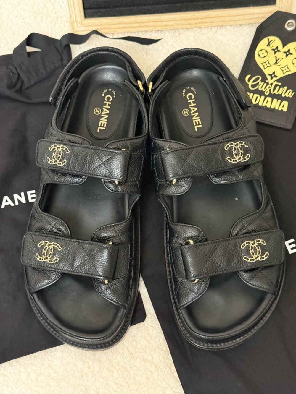 CHANEL quilted Dad sandals with gold hardware - Picture 2 of 16